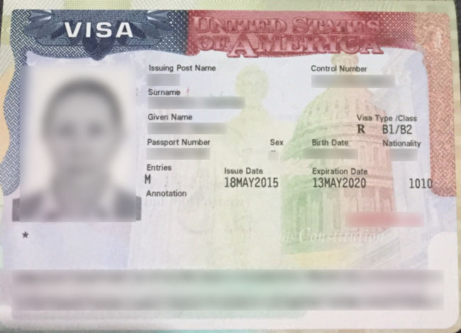 Sample of U.S. Visa B1/B2