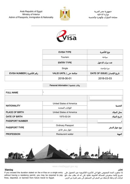 visa egypte en ligne formulaire e visa