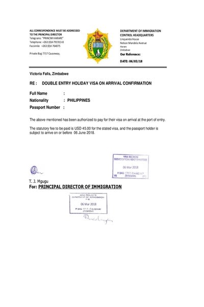 zimbabwe visa application letter