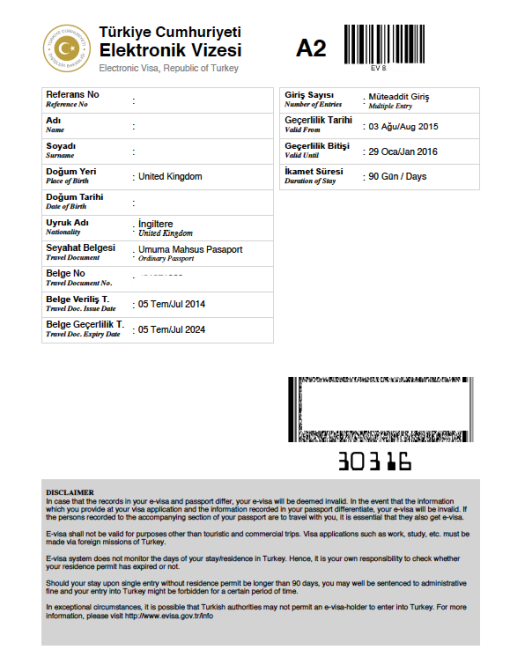 View Turkish eVisa sample