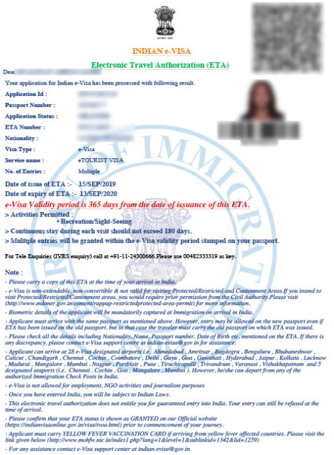 e tourist visa india status